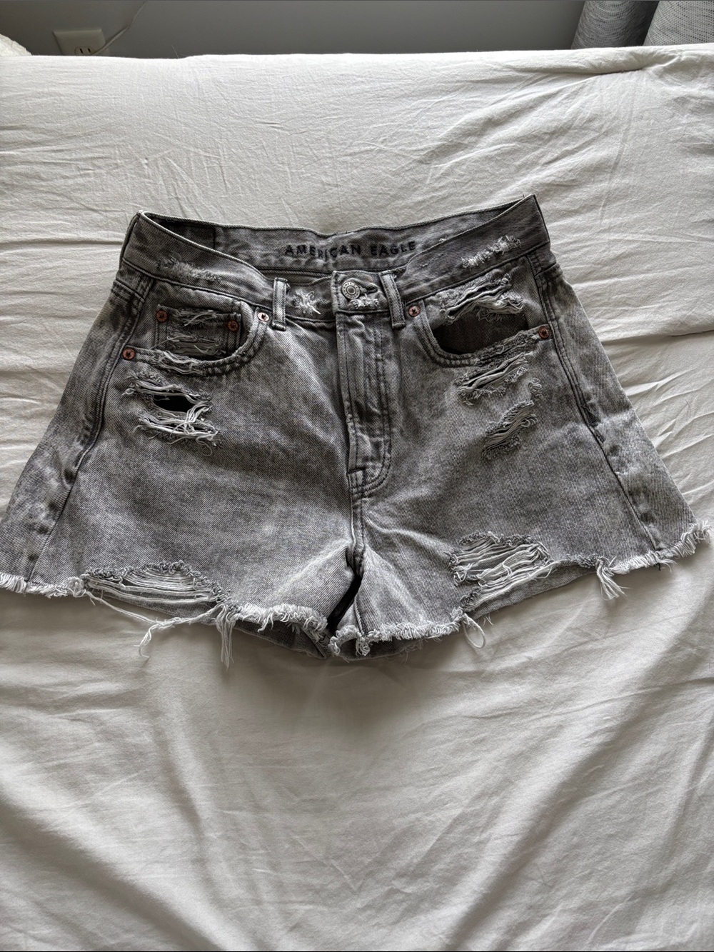 American Eagle Outfitters Distressed Gray High-Rise Jean Shorts